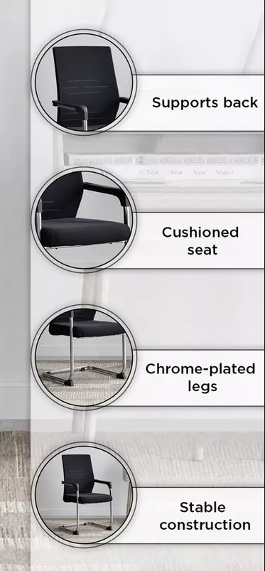 Black office chair with features highlighted on a white background
