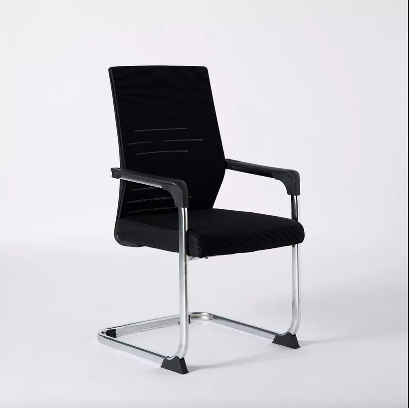 Black office chair with chrome legs on a white background