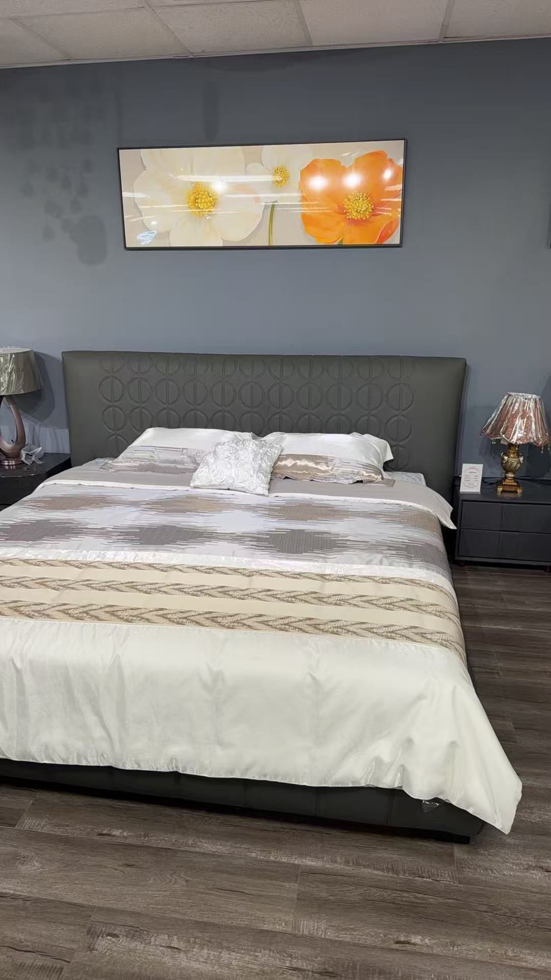 Orvella Leather Bed – Grey