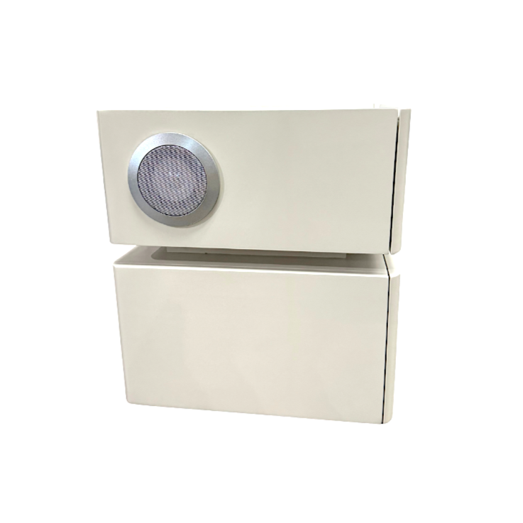 Beige wall-mounted air vent on a white background