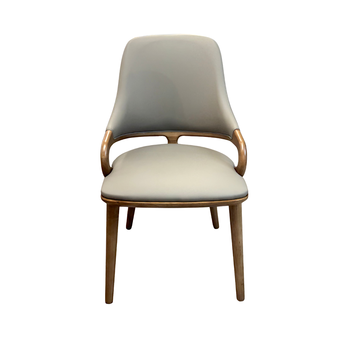 Chair with beige cushioned seat and backrest on a white background
