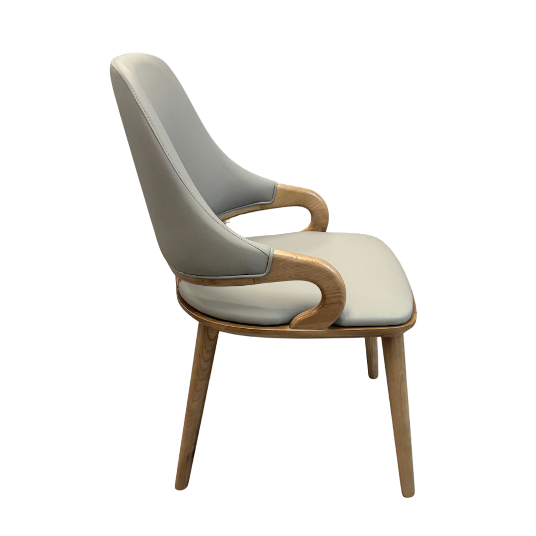 Modern chair with gray backrest and white seat on a white background