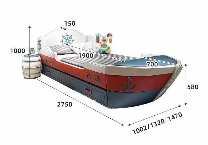 Inflatable boat with dimensions labeled on a white background