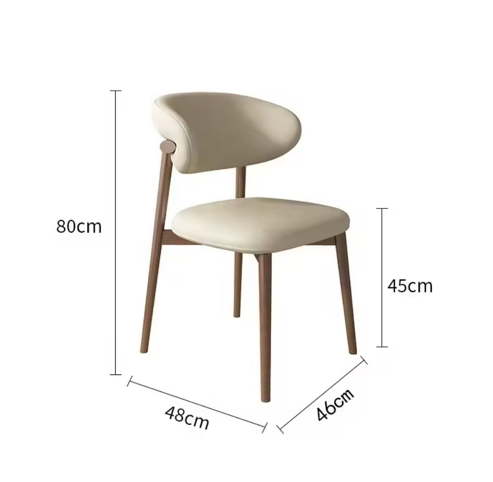 Beige chair with dimensions labeled on a white background