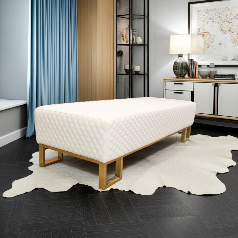 White mattress on a wooden bed frame in a room with dark flooring and light walls.
