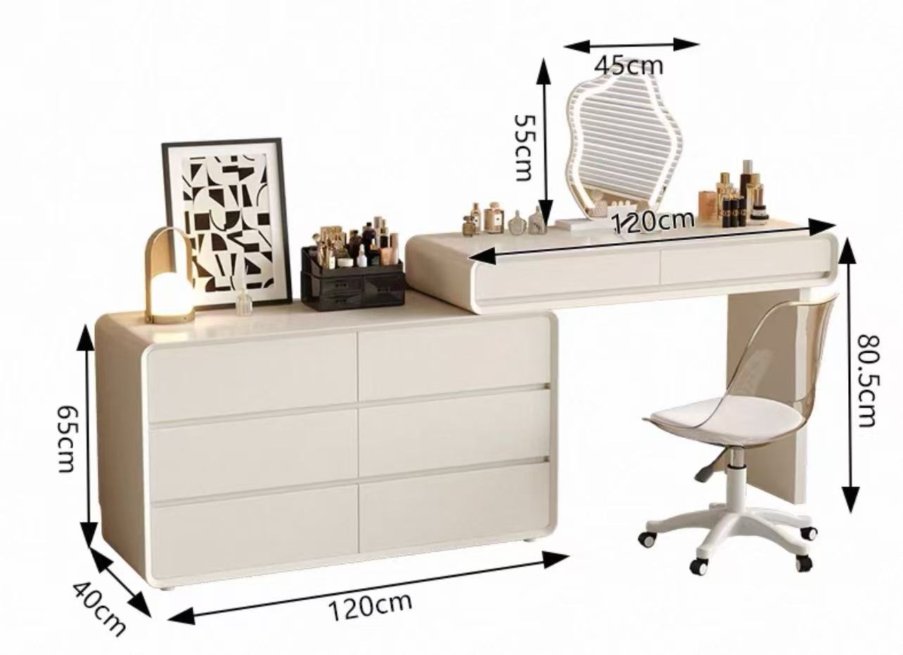Dressing table with dimensions labeled on a white background