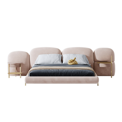 Modern pink bed with side tables on a white background