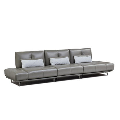 Gray leather sofa with three cushions on a white background genesis furniture