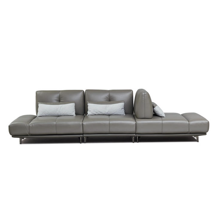Gray leather sofa with white cushions on a white background genesis furniture