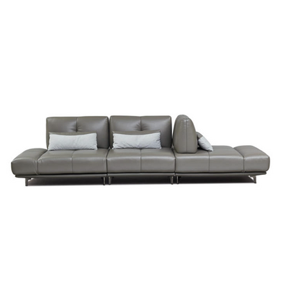 Gray leather sofa with white cushions on a white background genesis furniture