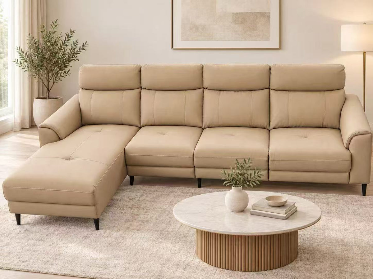 Bellora Leather Power Reclining Sectional – Beige