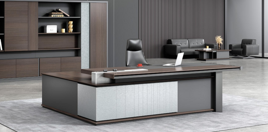 Modern office desk with a chair in a stylish office setting