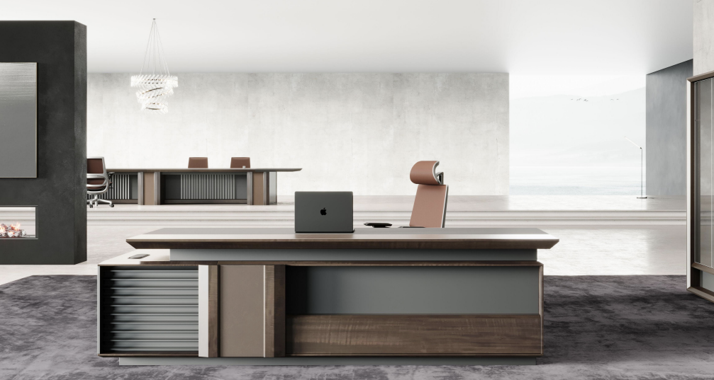 Modern office desk with chair in a bright room